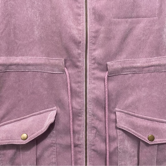 Entro Purple Corduroy Faux Fur Zip Up Cinch Waist Utility Vest - Picture 3 of 7